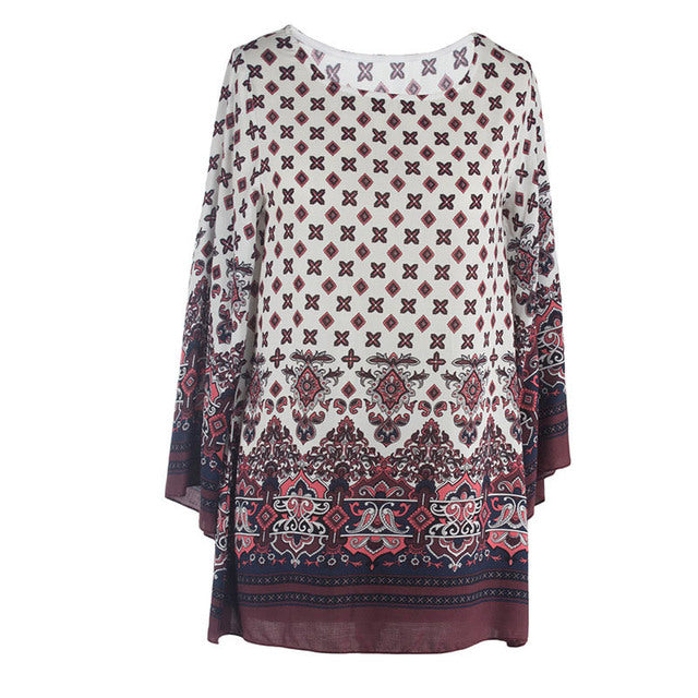 فستان شيفون عرقي عتيق فستان فضفاض مطبوع هندسي غير رسمي للسيدات صيفي بوهو لقضاء العطلات على الشاطئ تنورة قصيرة 3h22