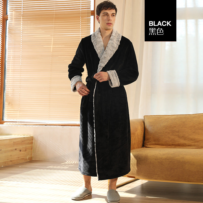 End of the year 2021 European code plus fat flannel nightgown female winter men's coral fleece couple bathrobe autumn and winter thickened long