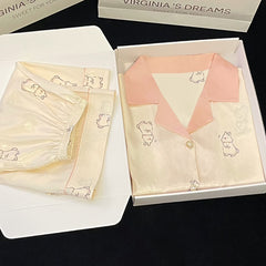 Girls summer cute short-sleeved shorts home clothes thin section  silk suit