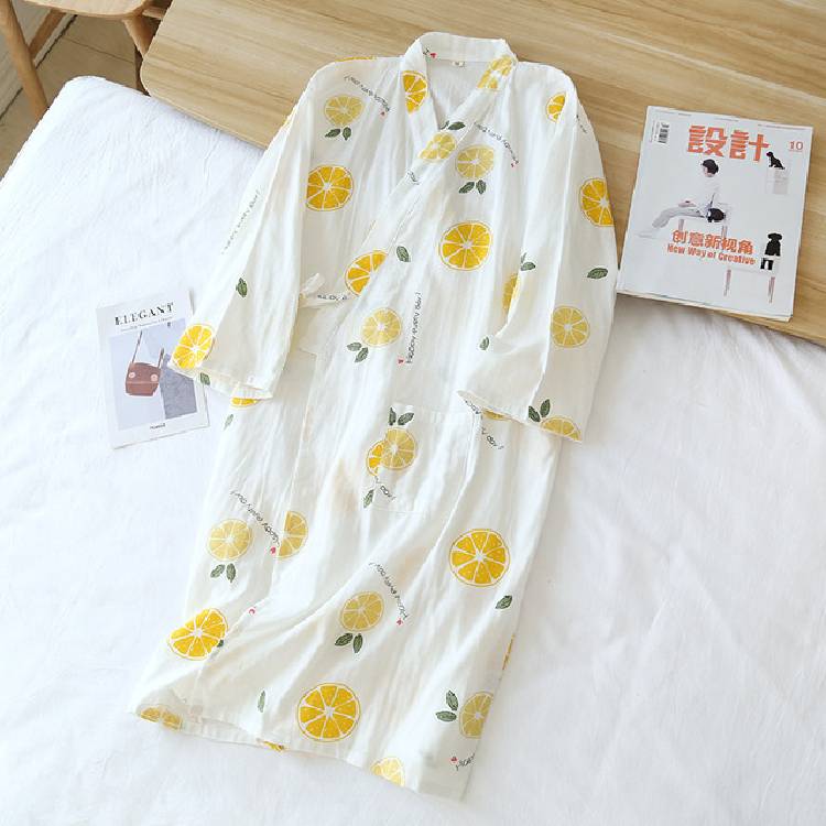 New Ladies Pajamas  Cotton Gauze Kimono Robes for Women Thin  7 Points Sleeve SPA Home Wear Cotton Bathrobe Summer Cool