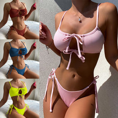 Chan double new solid color bikini strap swimsuit European and American swimsuit women's suit swimwear beach bikini6268