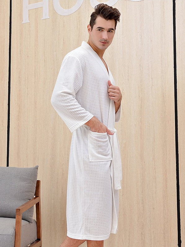 Waffle bathrobe cardigan bathrobe thin bathrobe night gown male couple nightgown summer home service hotel bathrobe male