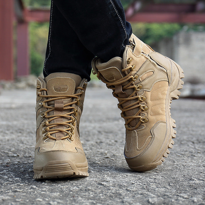 Men's outdoor shoes military boots 4 colors optional leather  -top thick-soled  hiking shoes safety work shoes