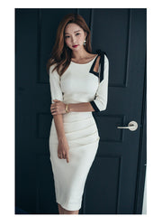 Sexy Contrast Color Hollow Out Bow Cut Out Backless Pencil Dress Women 202 2Autumn Sheath Bodycon Dress OL