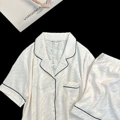 بيجامة جاكار وطباعة رقمية للسيدات صيفية من الحرير الجليدي بقسم رفيع - شورت قصير الأكمام ذو قيمة 