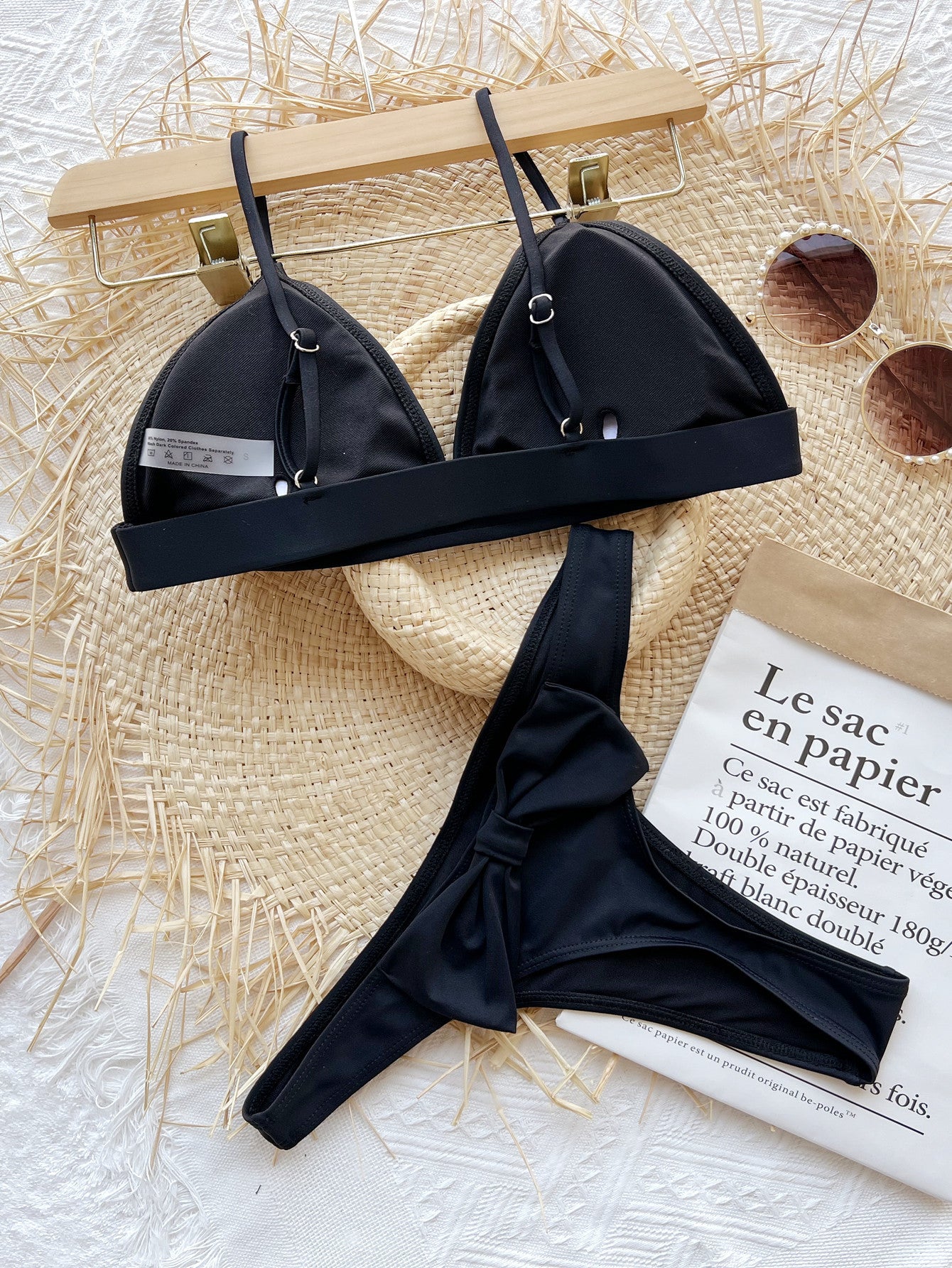 European and American style pure black women's sexy bikini new ins style hot style strapless navel hollow out camisole briefs split swimsuit bikini