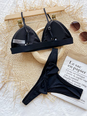 European and American style pure black women's sexy bikini new ins style hot style strapless navel hollow out camisole briefs split swimsuit bikini