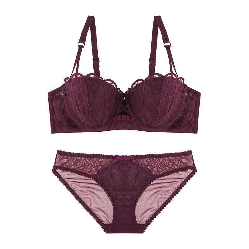 retro striped bra set sexy gathering top thin bottom thick lace edge red underwear women