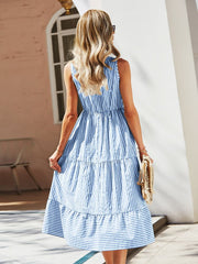 السيدات خمر بوهو فستان صيفي المرأة بلا أكمام عطلة عادية مخطط قميص فستان المرأة فستان الشمس وتتسابق رداء الإناث 