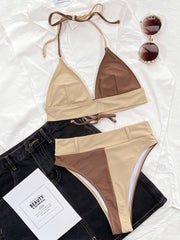 Two-piece swimsuit sexy swimsuit solid color stitching bikini