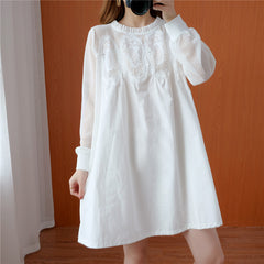 Large size women's lace mesh splicing  dress  and thin mid-length fat mm long-sleeved solid color dress