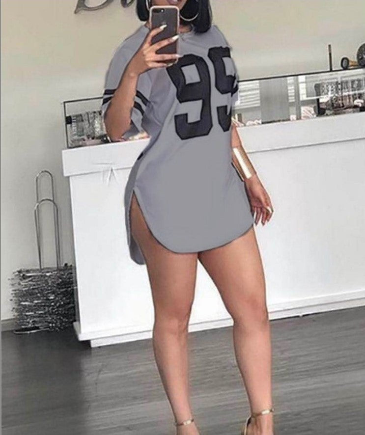 European and American explosive style round neck digital printing slit short-sleeved T-shirt