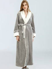 Women's  -end autumn and winter long-sleeved flannel nightgown thick solid color mid-length home service