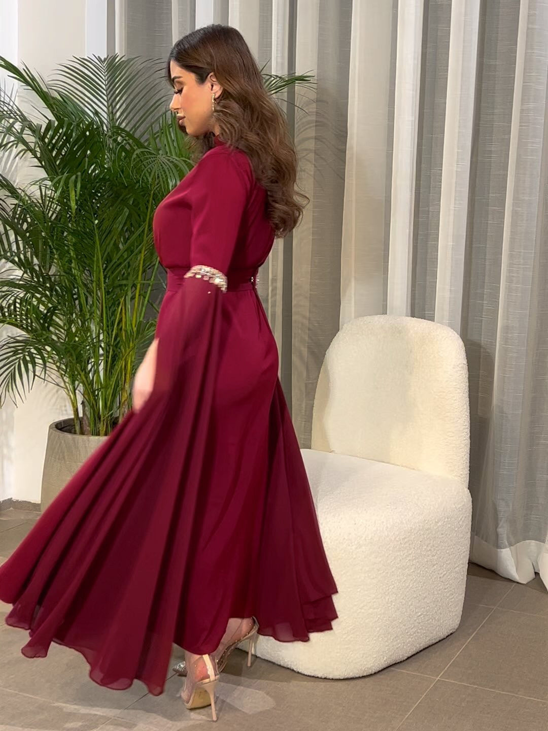 Red Satin Elegant Diamond  Dress