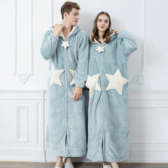 Korean style nightgown female star nightdress coral velvet thickened pajamas men's autumn and winter long  outer wear home service bathrobe