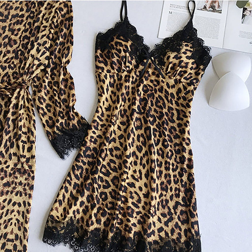 Leopard Print Sexy Women's Pajamas Set Satin Pajamas Pajamas Silk Homewear  Pajamas Pajamas Pajamas Underwear