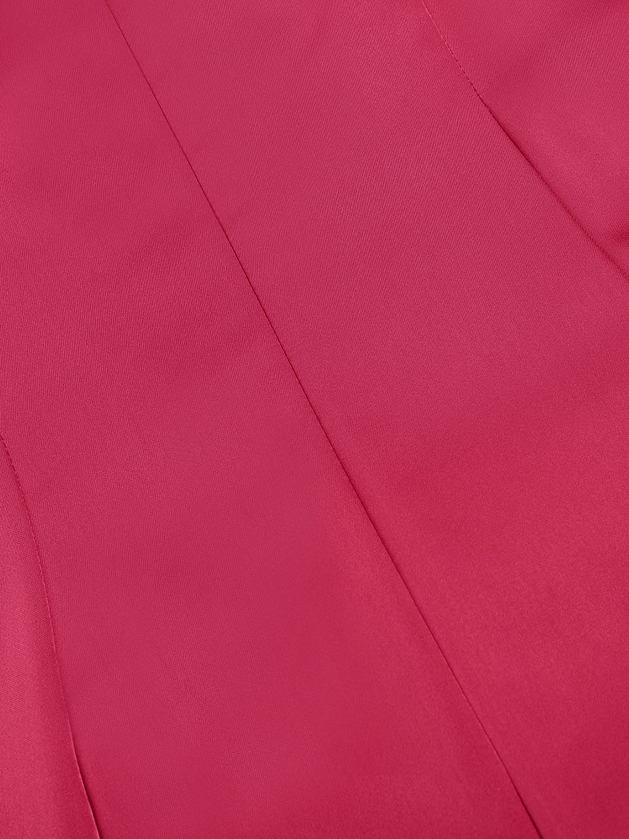 Rose Red Elegant Waisted Asymmetric Slit Dress