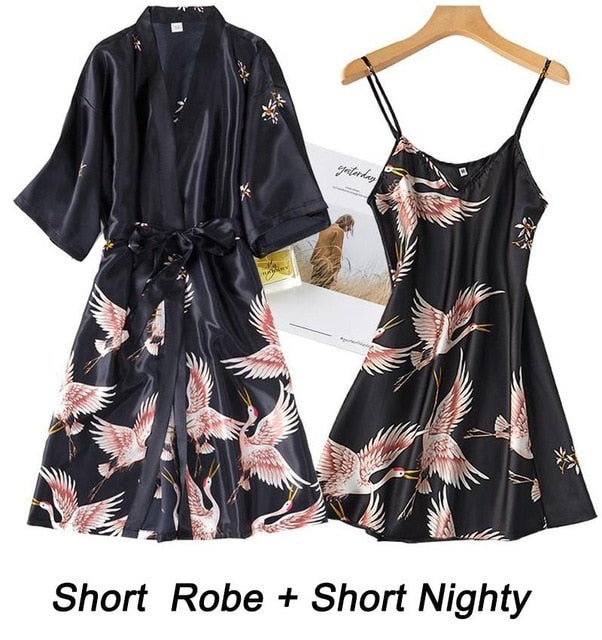 Women Rayon 2PCS Robe Set Bride Bridesmaid Wedding Robe Gown Lace Sexy Kimono Bathrobe Night Dress Casual Nightgown Sleepwear