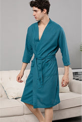 Waffle bathrobe cardigan bathrobe thin bathrobe night gown male couple nightgown summer home service hotel bathrobe male