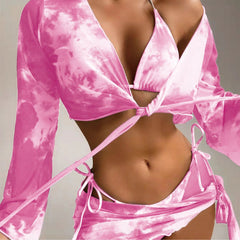 ملابس سباحة للسيدات 2023، ملابس سباحة بيكيني مثيرة بأكمام طويلة وواقية من الشمس مكونة من أربع قطع 