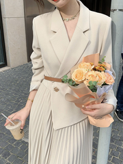 Temperament Dress 2023 Spring and Autumn New Suit Jacket Waist  Stitching Pleated Skirt OL Commuter Skirt