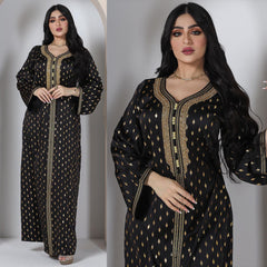 Middle East Muslim new women's robe Jalabiya bronzing fabric diamond elegant dress Eid al-Adha luxury dress Dubai