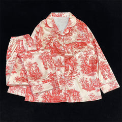 Tie-dye powder comfortable  silk long-sleeved women's pajamas home clothes thin suit