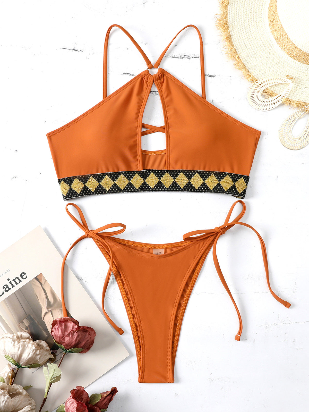 knitted belt split swimsuit bikini