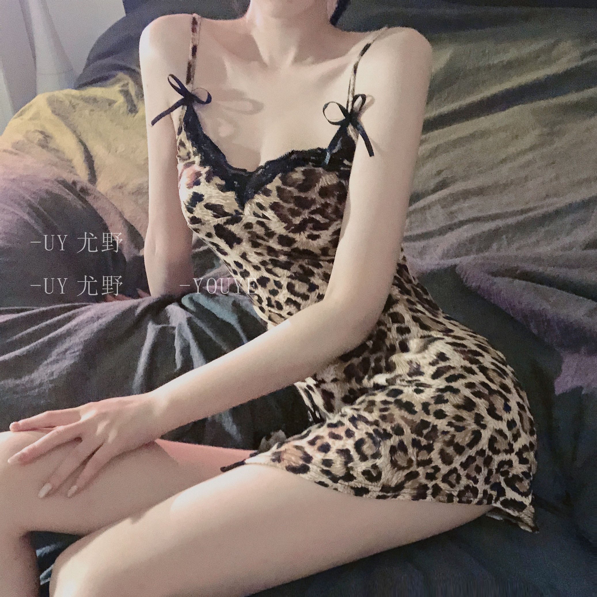 Lace Leopard Print Sexy Lace Lace Leopard Print Sling Nightdress Women's Sexy Lingerie Pajamas