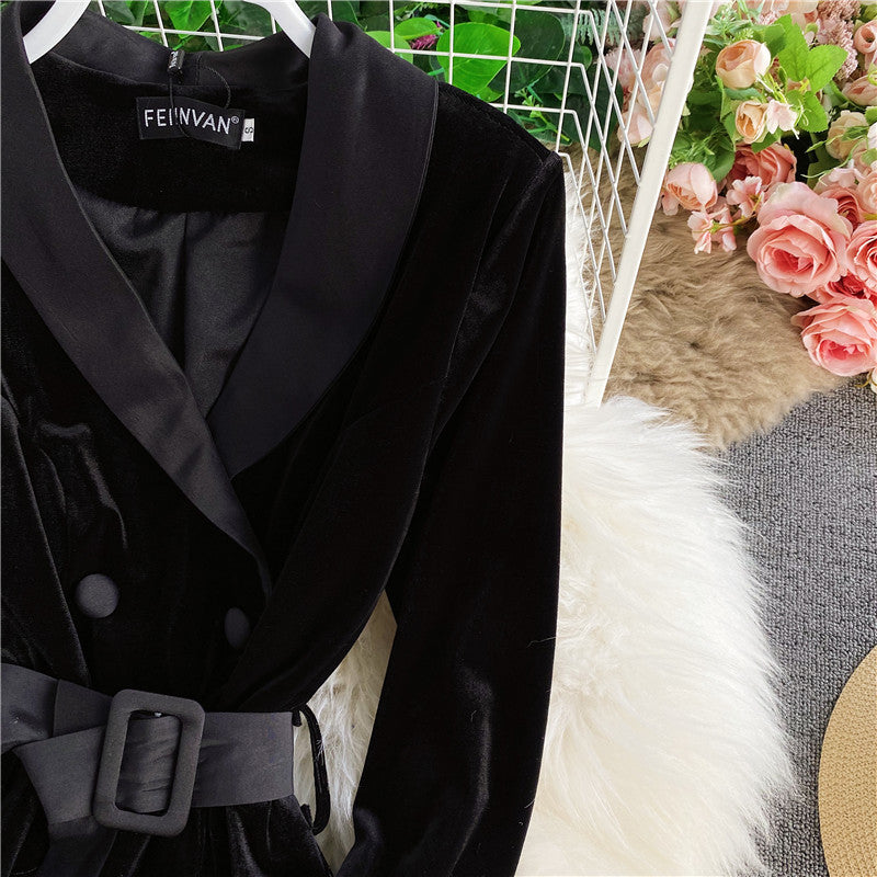 New autumn and winter Korean style trendy lace-up waist slimming mid-length windbreaker jacket for women