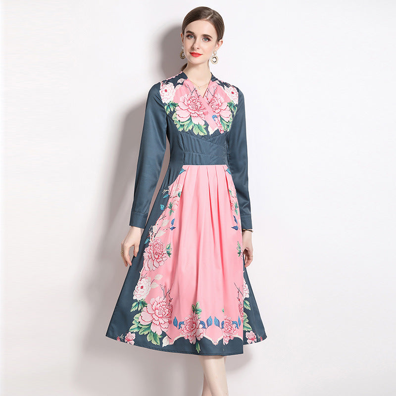 AliExpress Amazon Cross-border 2023 Autumn Long Skirt Women's Foreign Trade New Printed Dress