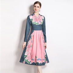 AliExpress Amazon Cross-border 2023 Autumn Long Skirt Women's Foreign Trade New Printed Dress