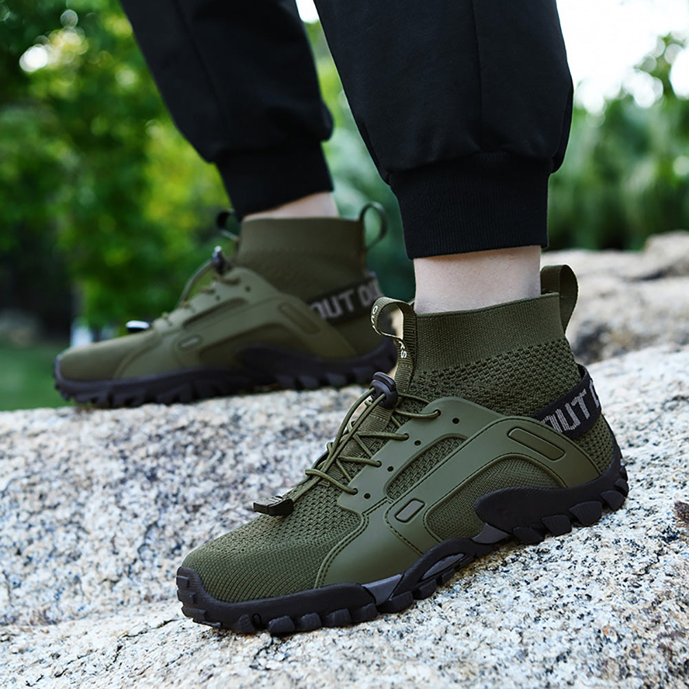 Men's hiking shoes flying woven high-top large size river tracing shoes Men's summer hiking shoes women's outdoor amphibious shoes breathable fashion