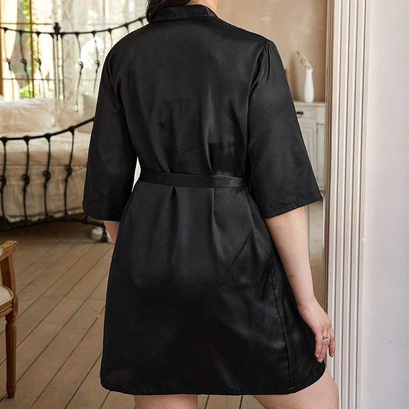 Spring and summer sexy  silk kimono nightgown simple  cardigan tie bathrobe thin section home service pajamas