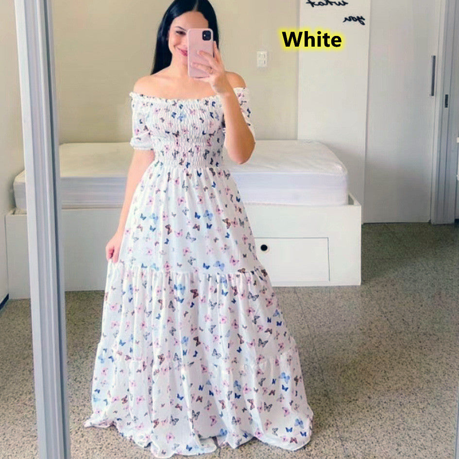 Women's Fashion Off Shoulder Dress Floral Print Long Dress Maxi Dresses Big  Dress Rochii Elegante Kleider Damen Elegant