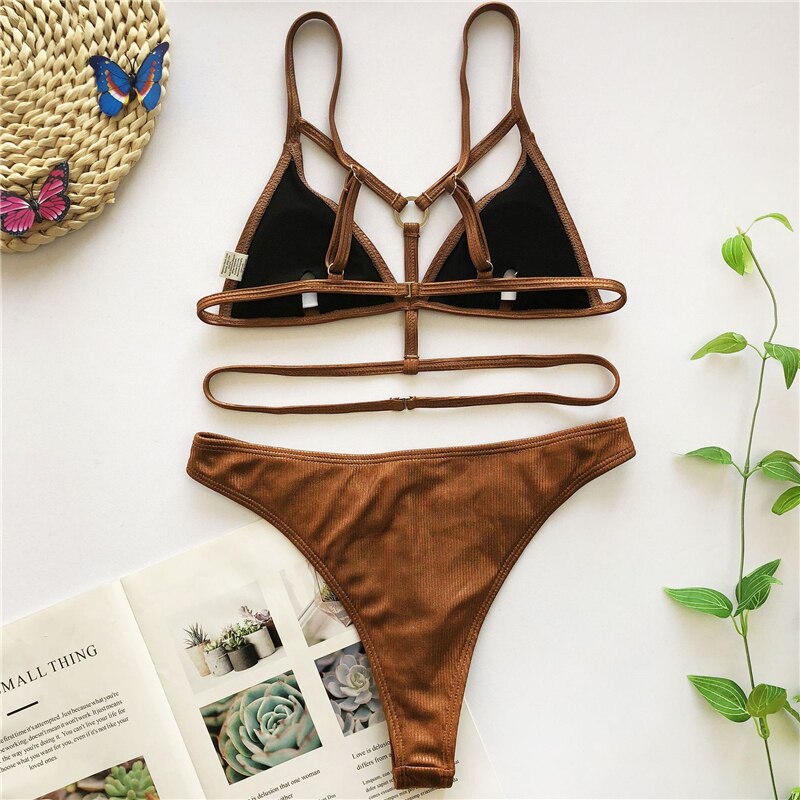 New Sexy Ring Bikinis Push Up Swimsuits 2021 Swimwear Women's Bandage Two-Piece  Set Summer Female Swimming Bathing Suits