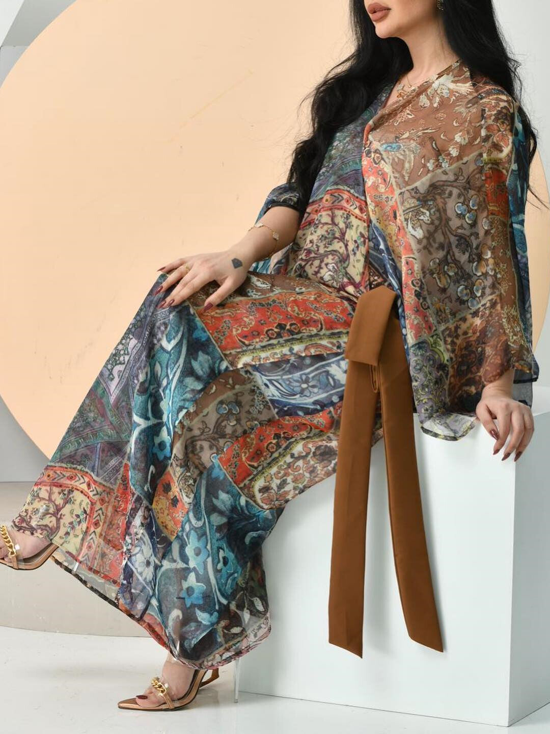 Vintage Print  Tie Dress