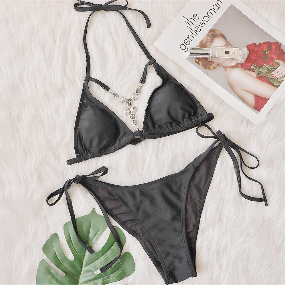 new Swimwear Sexy Hollow Retro Crystal Diamond Bikini Strap Women's Swimsuit