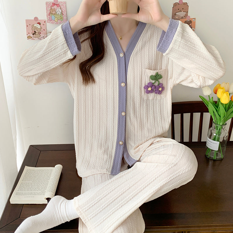 Women's comfortable and fashionable autumn new  jacquard cardigan long-sleeved trousers suit