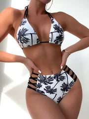 New European and American sexy lace-up bikini three-point women's high waist tight swimsuit spot