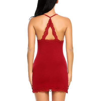 New lingerie straps solid lace nightgown