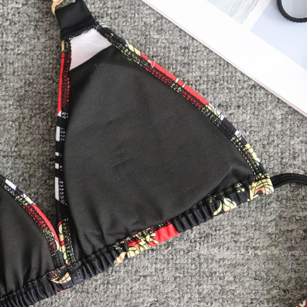 Factory Wholesale 2022 New Print Lace Up Women's Split Swimwear Sexy Metal Accessories Bikini European and American Swimsuits