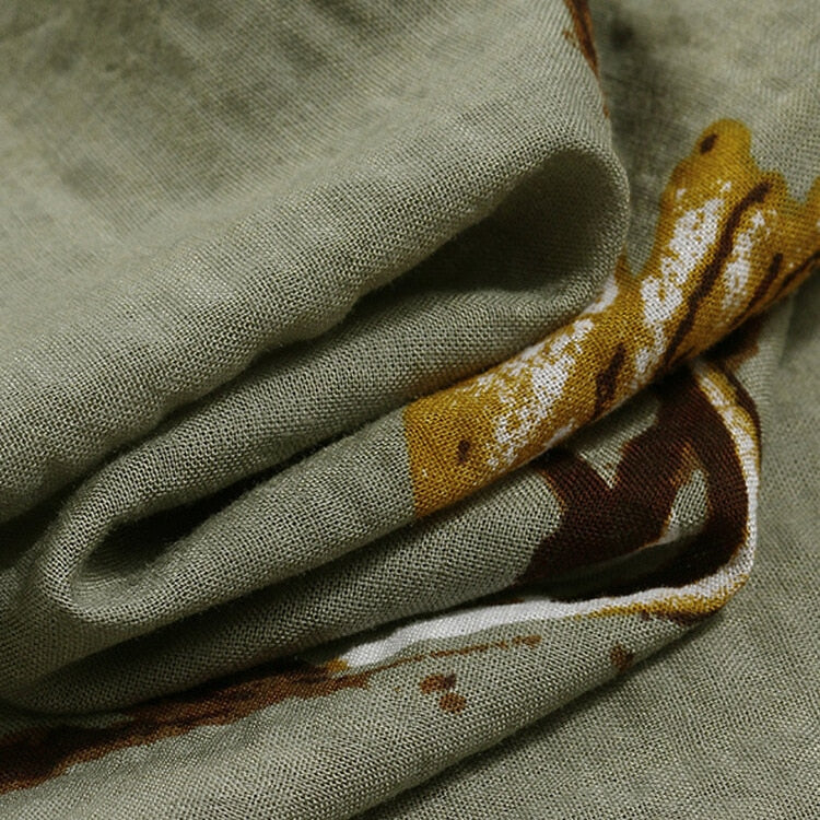 2022 Vintage Cotton Linen Floral Print Short Sleeve Crew Neck Dress