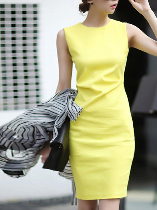 Formal Dress Female Summer New Korean Office Lady Work Pencil Slim Tunic Package Hip Sleeveless Bodycon Tank Dress for Women