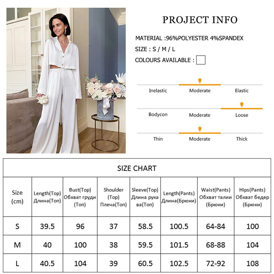 White Nightgown Turn Down Collar Pyjama  Flare Trouser Suits For Wedding Crop Top Pajama Set Woman 2 Pieces Homewear