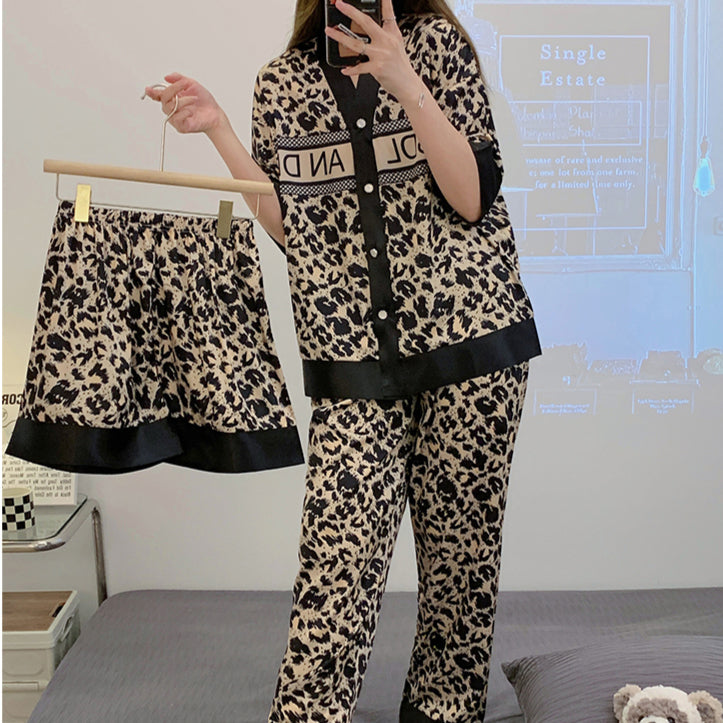 Summer new pajamas women's letters   silk casual home clothes three-piece set