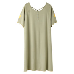 Summer  nightdress women's round neck short-sleeved cute home service women's cotton thin mid-length skirt beautiful back ladies pajamas dress