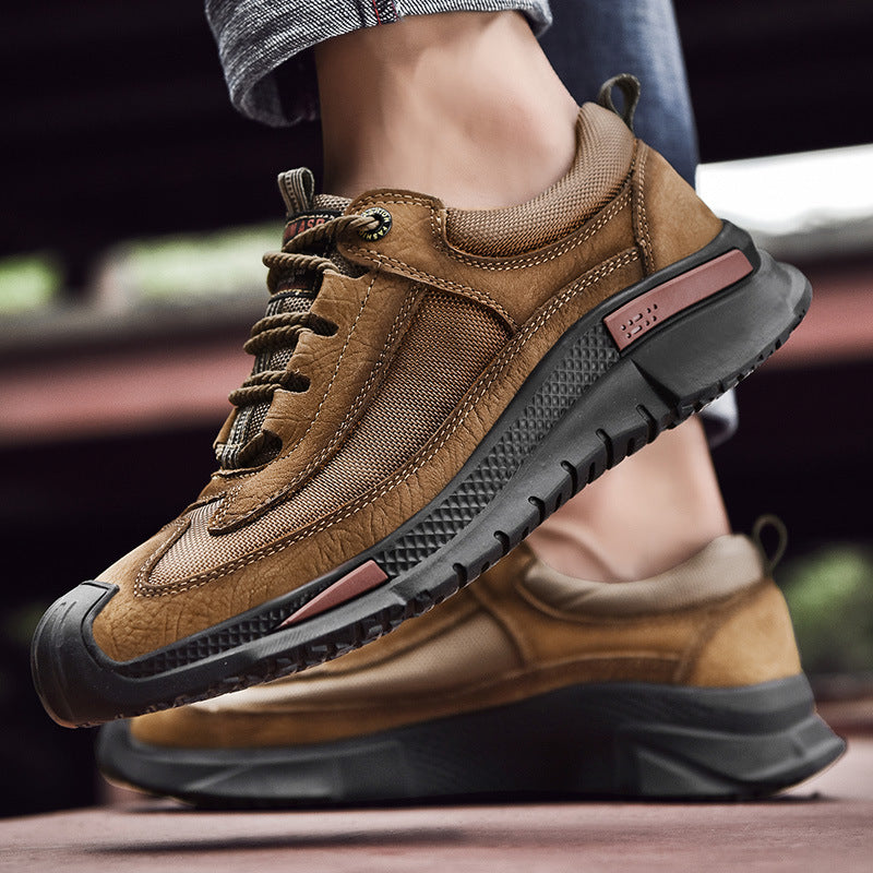 Men's shoes spring and summer men's leather outdoor sports casual shoes all-match leather toe top layer cowhide soft bottom hiking shoes