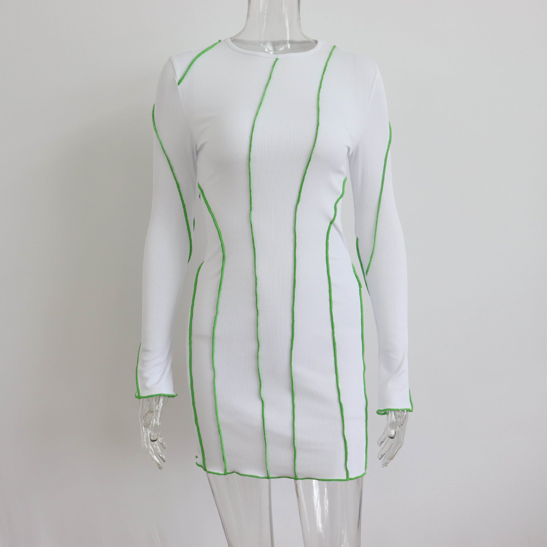 Sexy Club Rib Knit Y2K Mini Bodycon Party Women's Fall Stripe O-Neck Long Sleeve Fashion Dress 2023