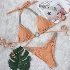 New sexy straps European and American swimwear luxury rhinestone bikini tropical flower swimsuit factory spot